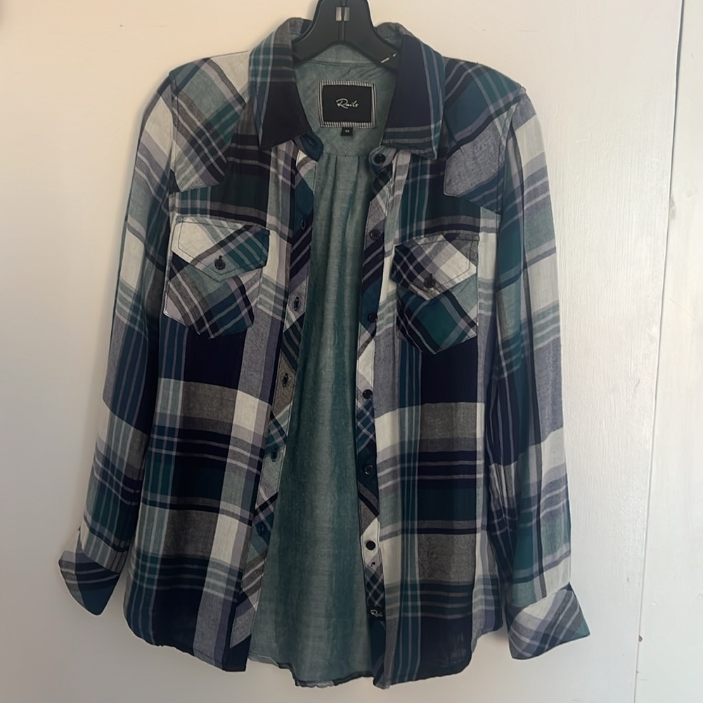 Rails Teal Blue Black Plaid Long Sleeve Flannel Shirt